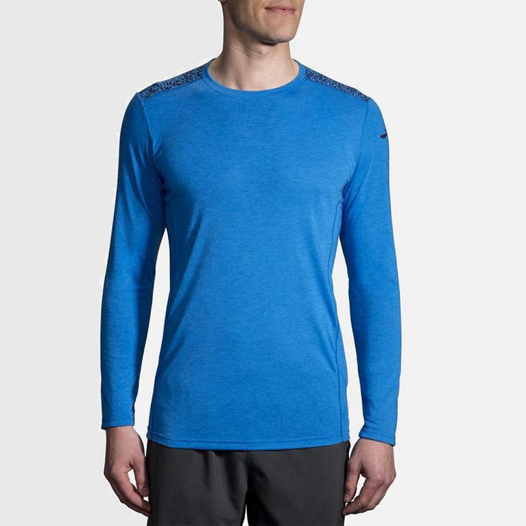 Pánske Brooks Distance - Bežecká Košeľa S Dlhým Rukávom - Modre (43180-ZNUF)